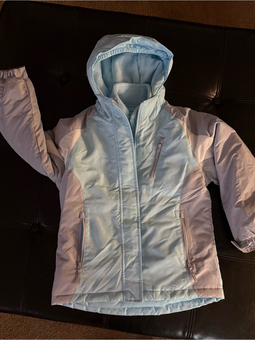 Teal Blue & Gray with Hood Winter Jacket